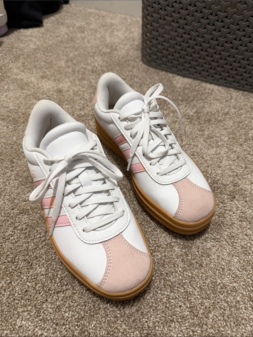Adidas Women's White & Pink Low-Top Sneakers with Gum Sole